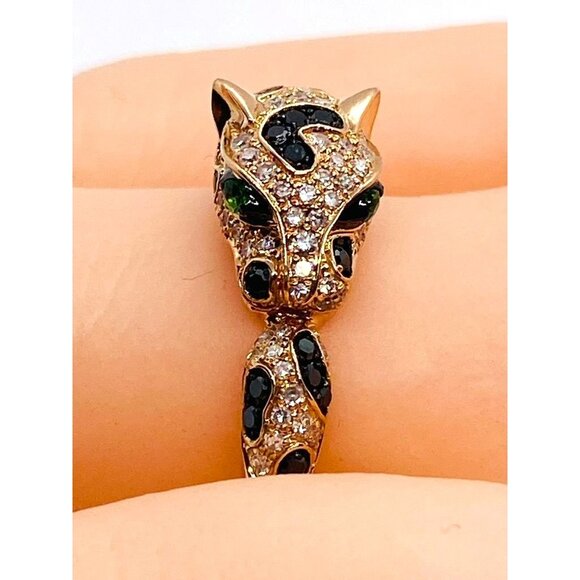 Effy Signature 14K Rose Gold Diamond & Tsavorite Panther Ring Size 9 - Picture 6 of 10